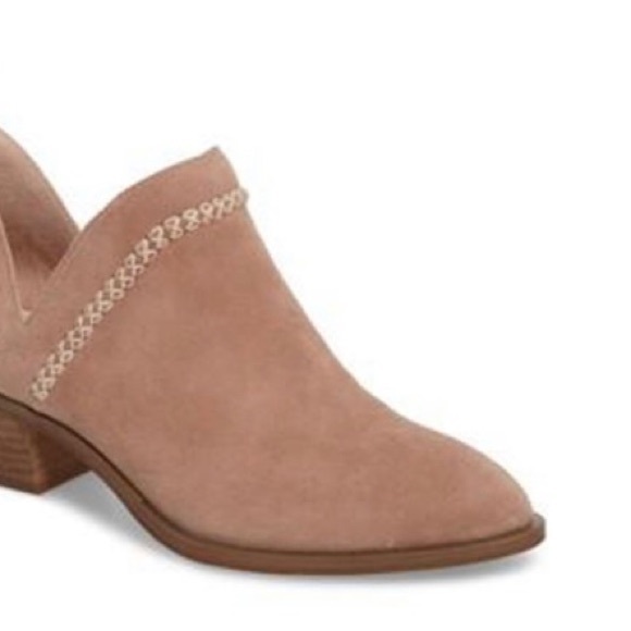 Sole Society Suede Bootie Stacked Heel Braided Trim Slip on Boho Valentine - Picture 4 of 8